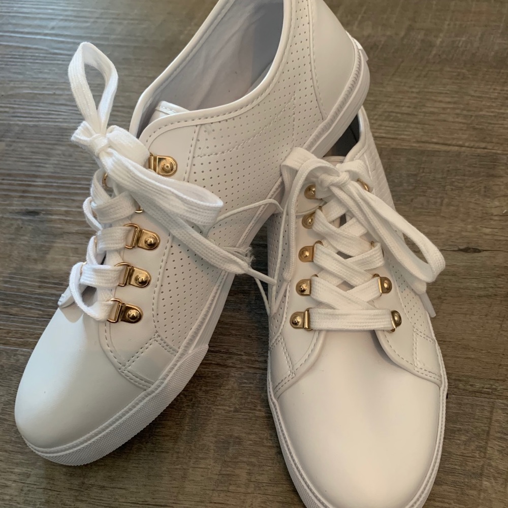 Tommy Hilfiger Womens Sneakers White Gold Size 10